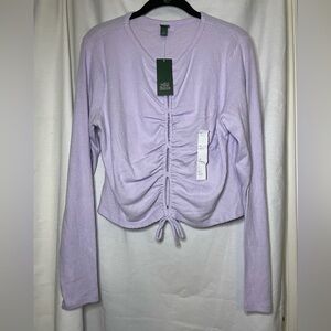 NWT Wild Fable Lavender Long Sleeve Lace-Up Ribbed Knit Blouse w Opening Size XL
